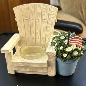 Yankee Candle Tea light holder Cream Adirondack Chair with Blue Planter set of 2